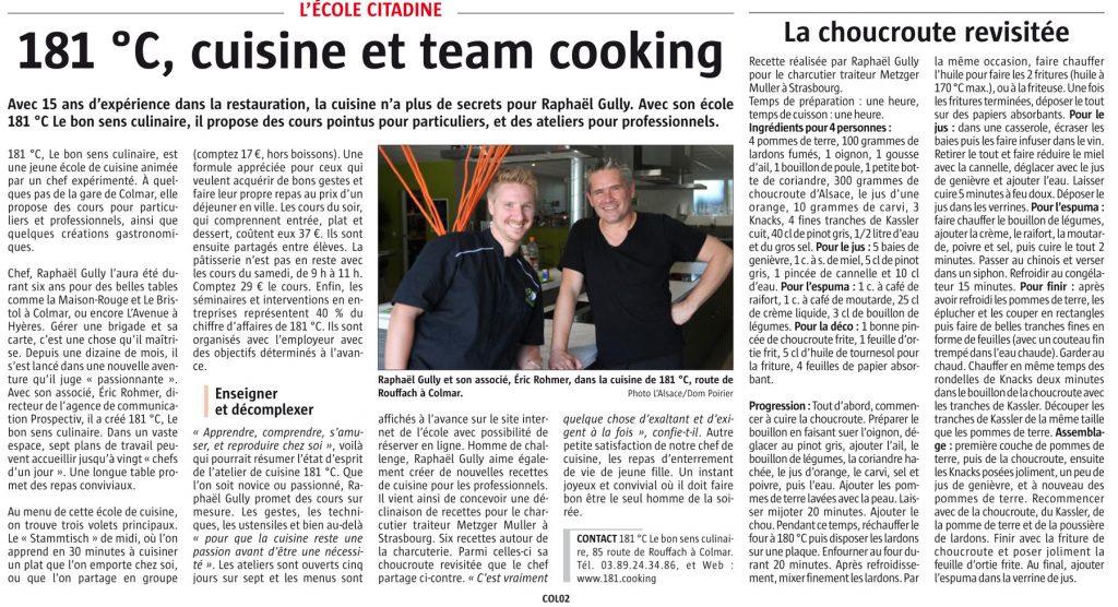 Journal L’Alsace : 181° Atelier Culinaire réinvente la charcuterie alsacienne avec Metzger Muller